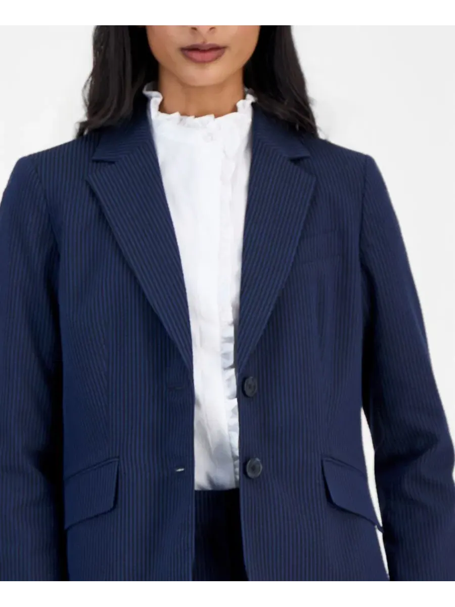 Женский полосатый блейзер из жатой ткани Anne Klein — изображение 3 из 4, черный