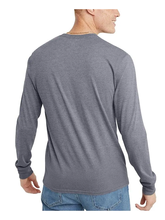 Мужская футболка Originals Tri-Blend с длинным рукавом Hanes — изображение 3 из 3, темно-синий