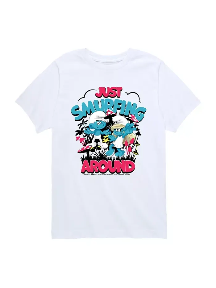 Футболка с графическим принтом «Big Boys Just Smurfing Around» Smurfs — белый