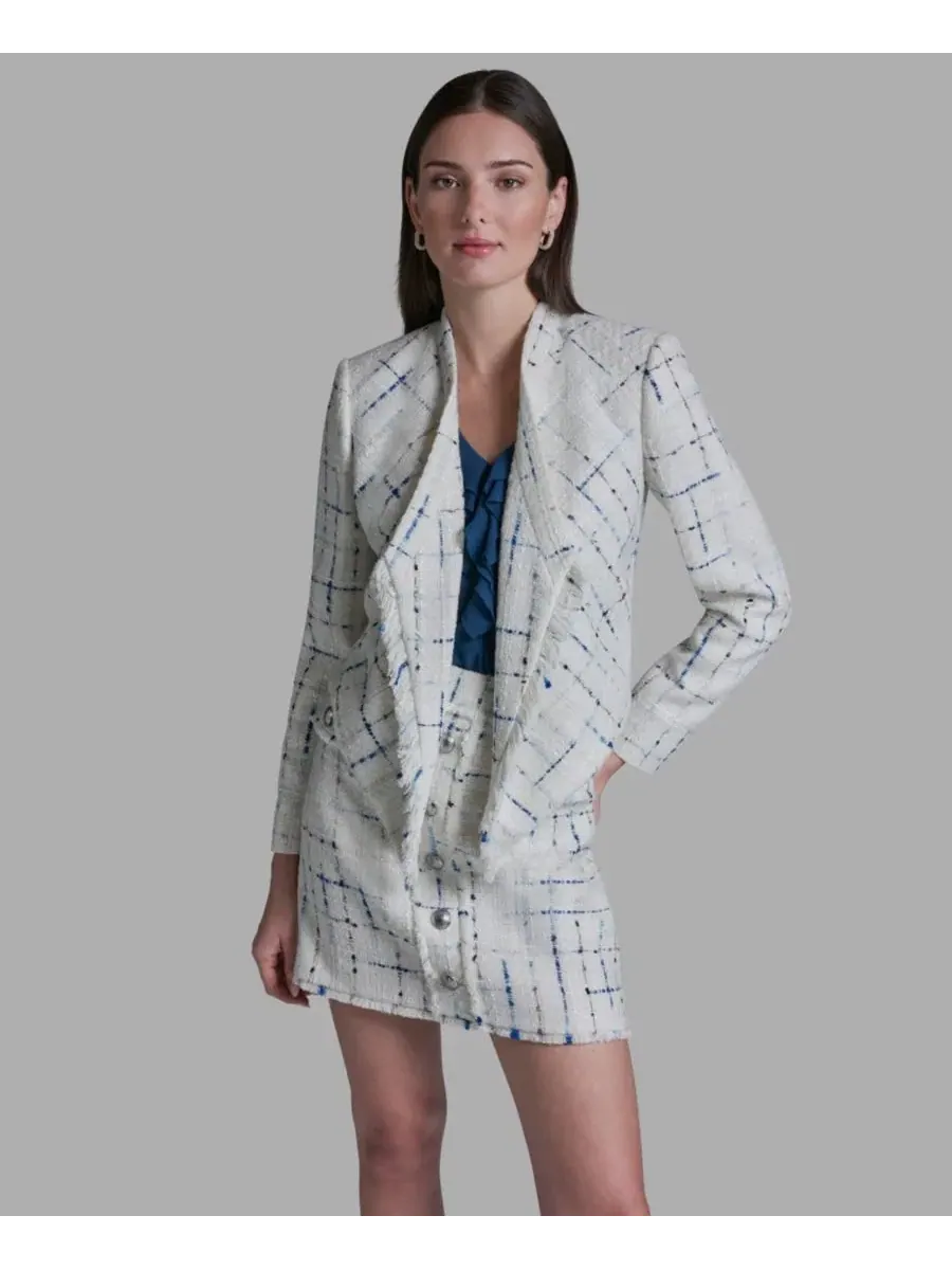 Женская твидовая куртка с открытой передней частью и бахромой BCBG