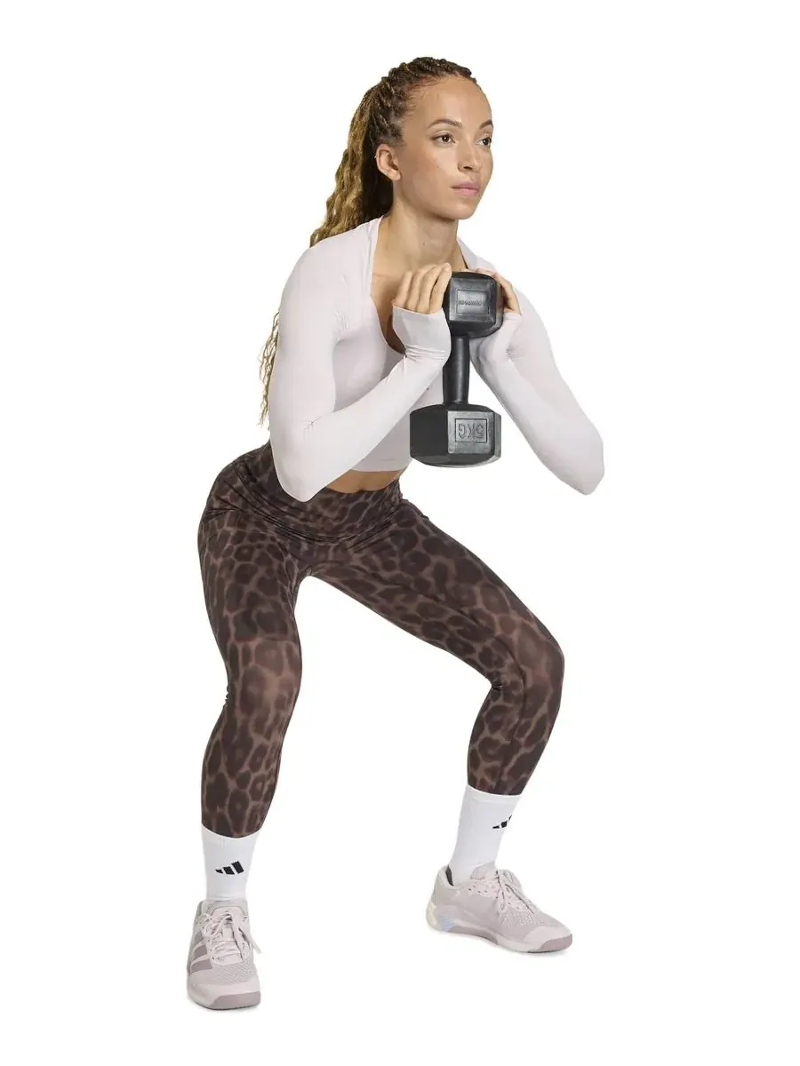 Женские леггинсы Optimé Leopard 7/8 adidas — изображение 4 из 6, бежевый