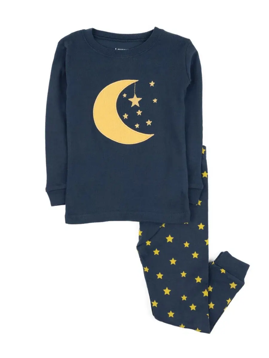 Комплект пижамы из хлопка с длинным рукавом Moon & stars navy Leveret — изображение 1 из 3, темно-синий