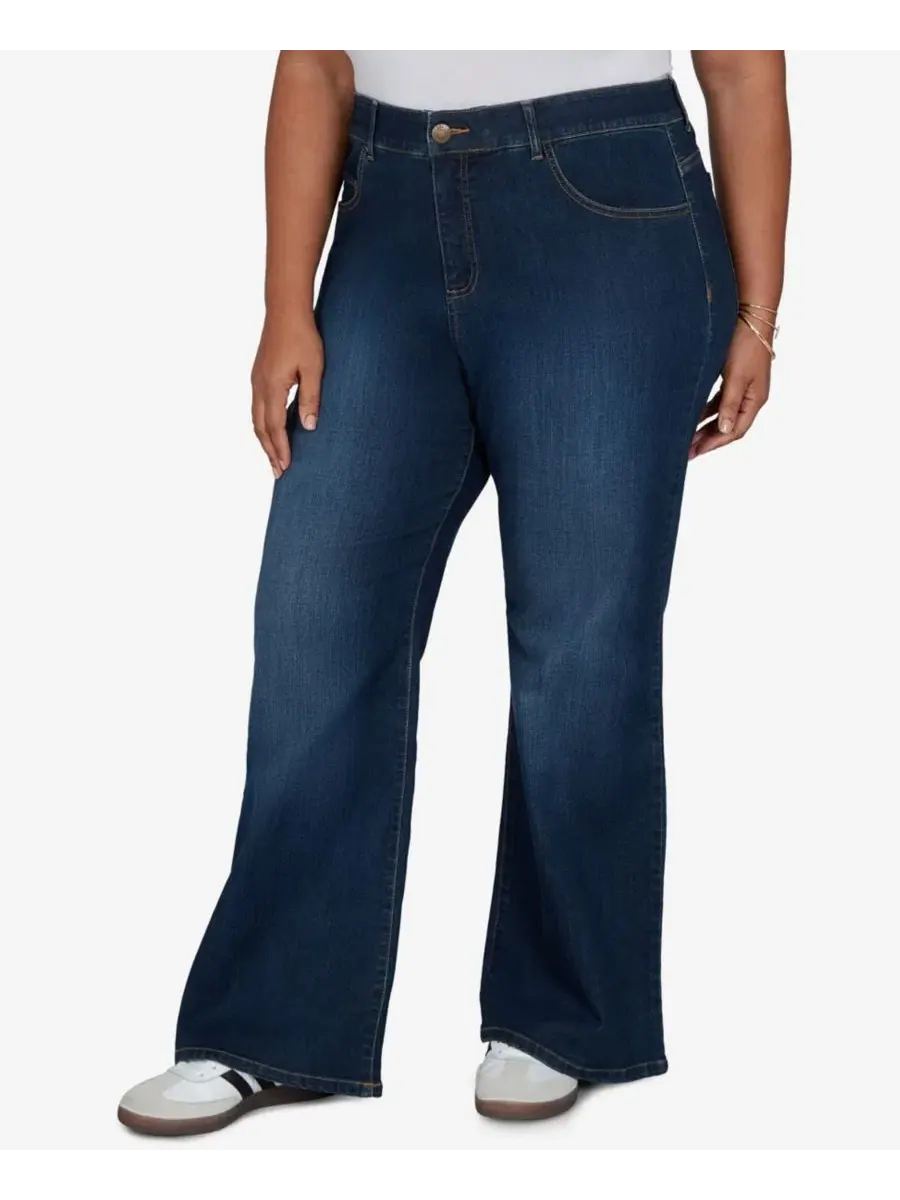 Джинсы клеш с завышенной талией, Plus Size Flare Mid-Rise Jeans Ruby Rd. — изображение 2 из 5, темный индиго