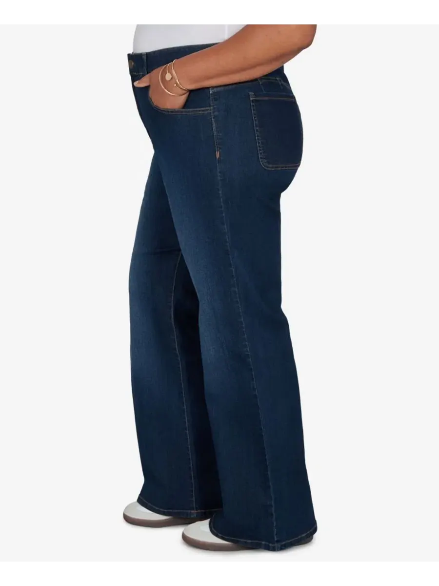 Джинсы клеш с завышенной талией, Plus Size Flare Mid-Rise Jeans Ruby Rd. — изображение 3 из 5, темный индиго