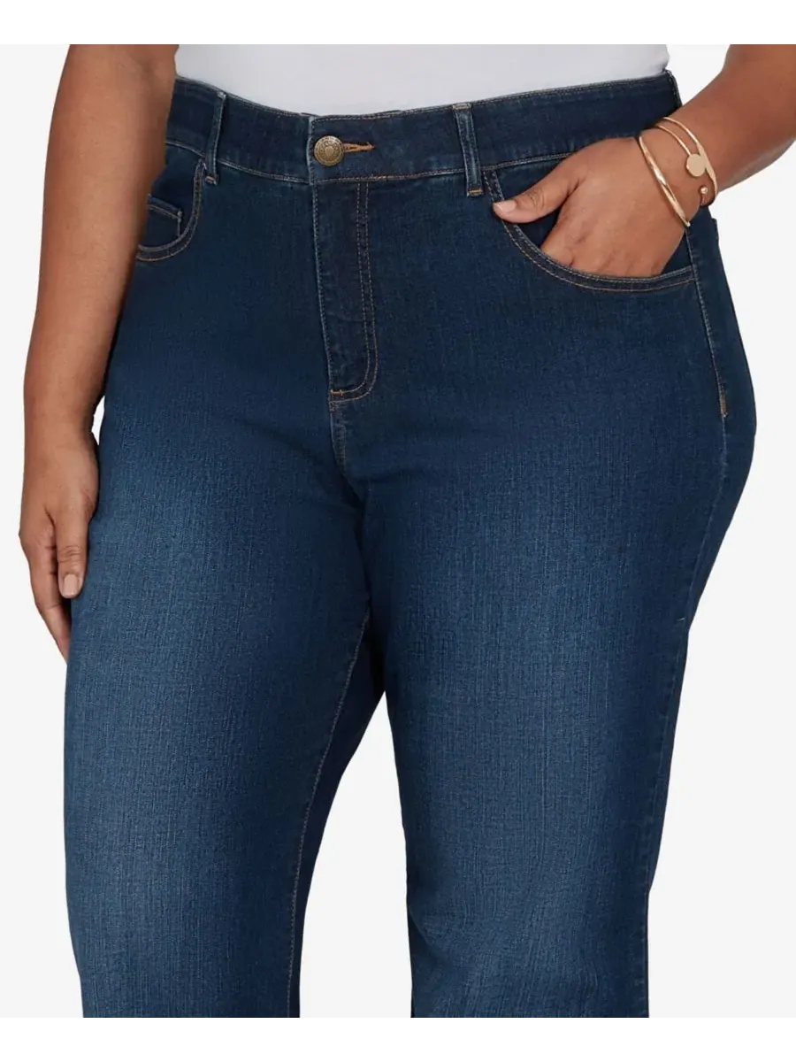 Джинсы клеш с завышенной талией, Plus Size Flare Mid-Rise Jeans Ruby Rd. — изображение 4 из 5, темный индиго