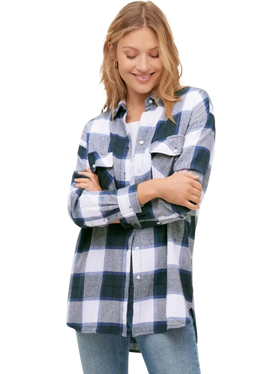 Фланелевая туника-рубашка с принтом, модель Plaid Button-Front Flannel Tunic ellos