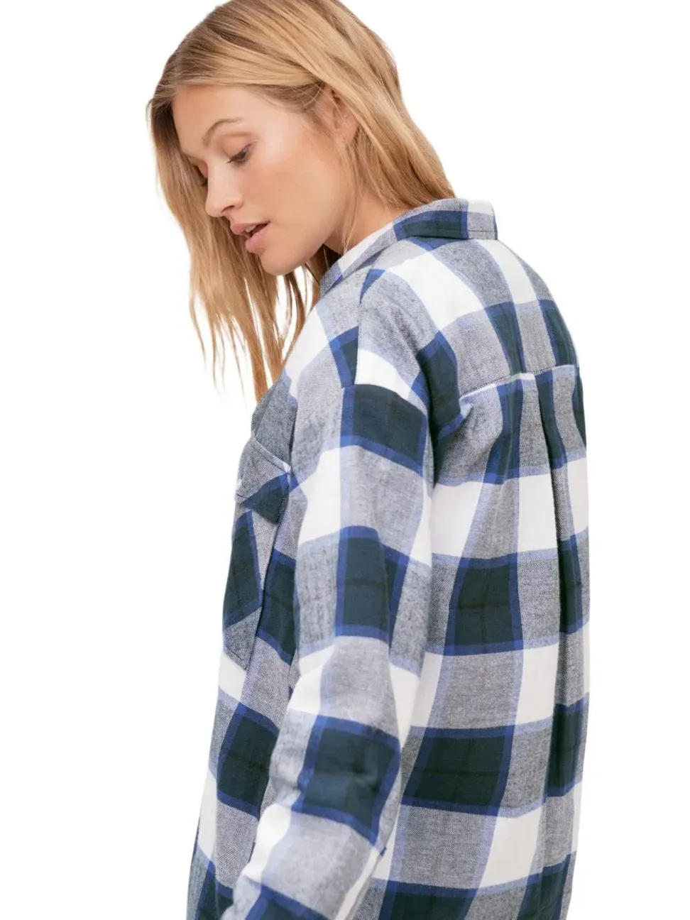 Фланелевая туника-рубашка с принтом, модель Plaid Button-Front Flannel Tunic ellos — изображение 2 из 4, темно-синий белый