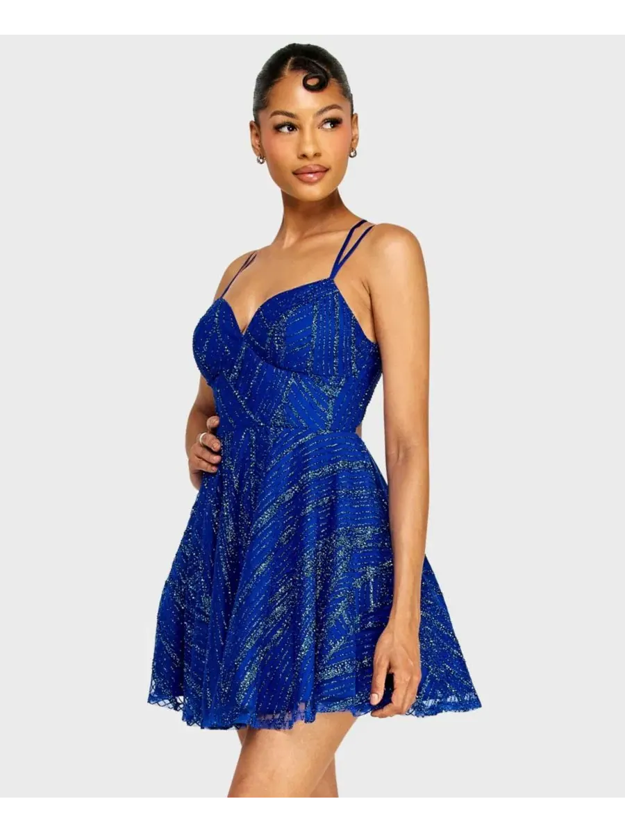 Платье-мини с блестками Sweetheart Neck Glitter Pattern Alex & Sophia — изображение 3 из 6, королевский