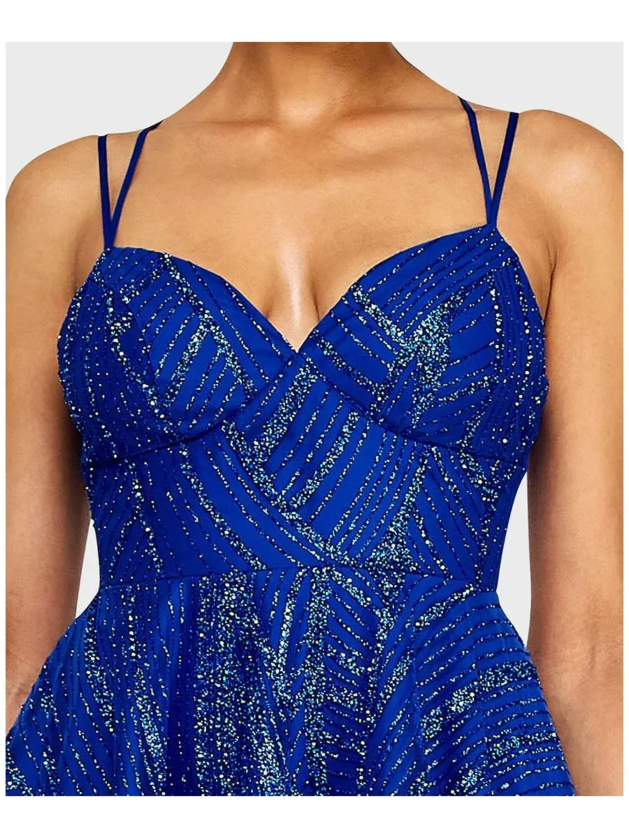Платье-мини с блестками Sweetheart Neck Glitter Pattern Alex & Sophia — изображение 4 из 6, королевский