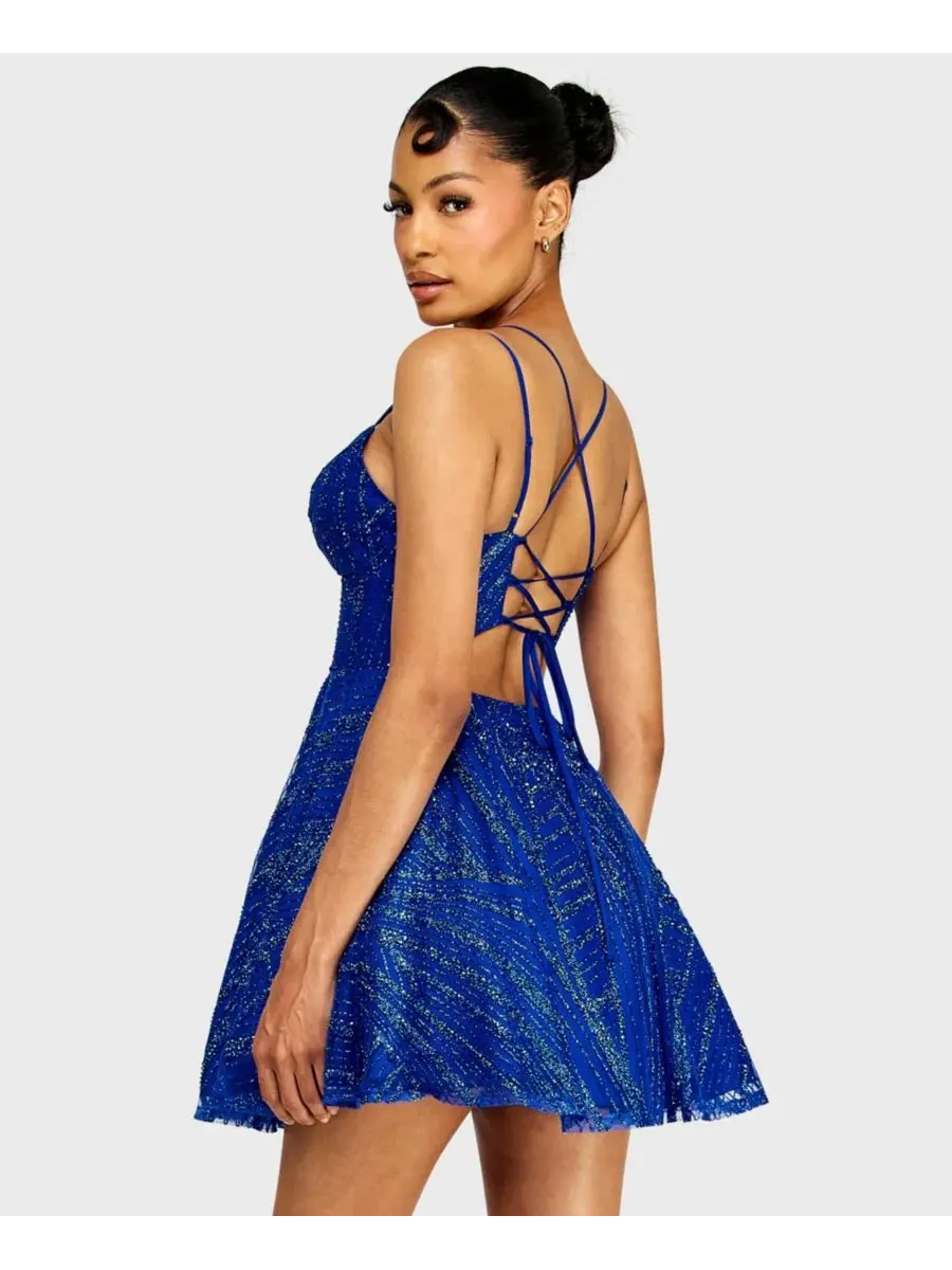 Платье-мини с блестками Sweetheart Neck Glitter Pattern Alex & Sophia — изображение 5 из 6, королевский