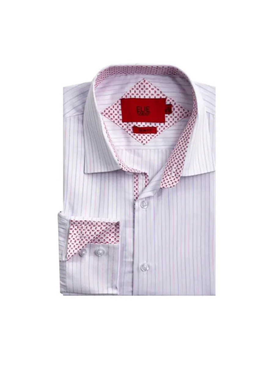 Мужская рубашка с длинным рукавом, slim fit, в полоску Elie Balleh — изображение 3 из 4, белый