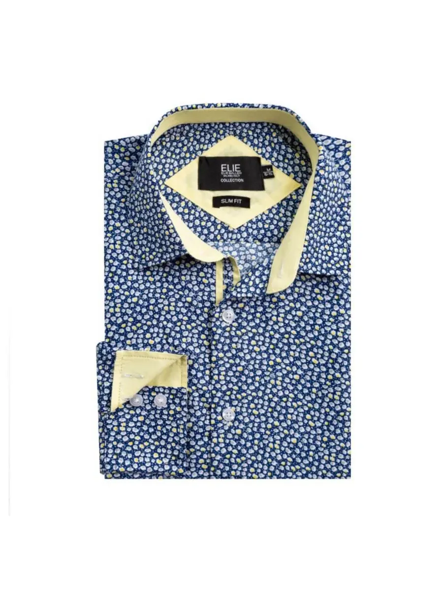 Мужская рубашка с принтом, Slim Fit Elie Balleh — изображение 3 из 4, темно-синий