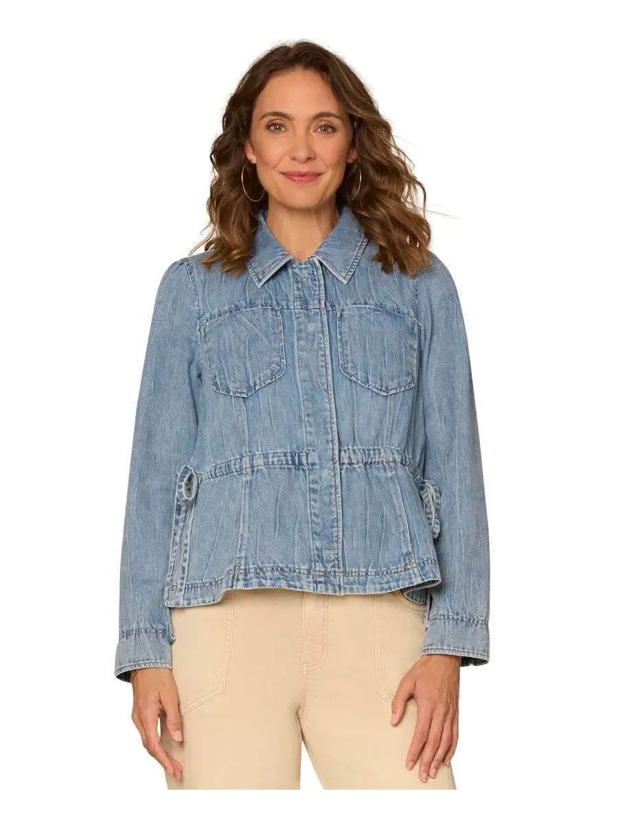 Жакет с пеплумом и завязкой на талии, Petite Collared Neck Peplum Jacket Democracy