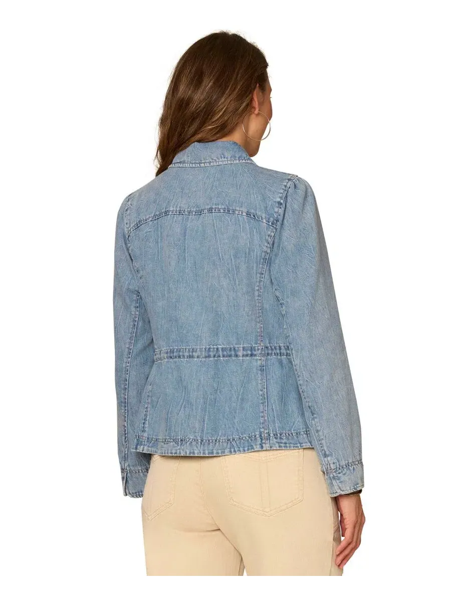 Жакет с пеплумом и завязкой на талии, Petite Collared Neck Peplum Jacket Democracy — изображение 3 из 3, светлый синий