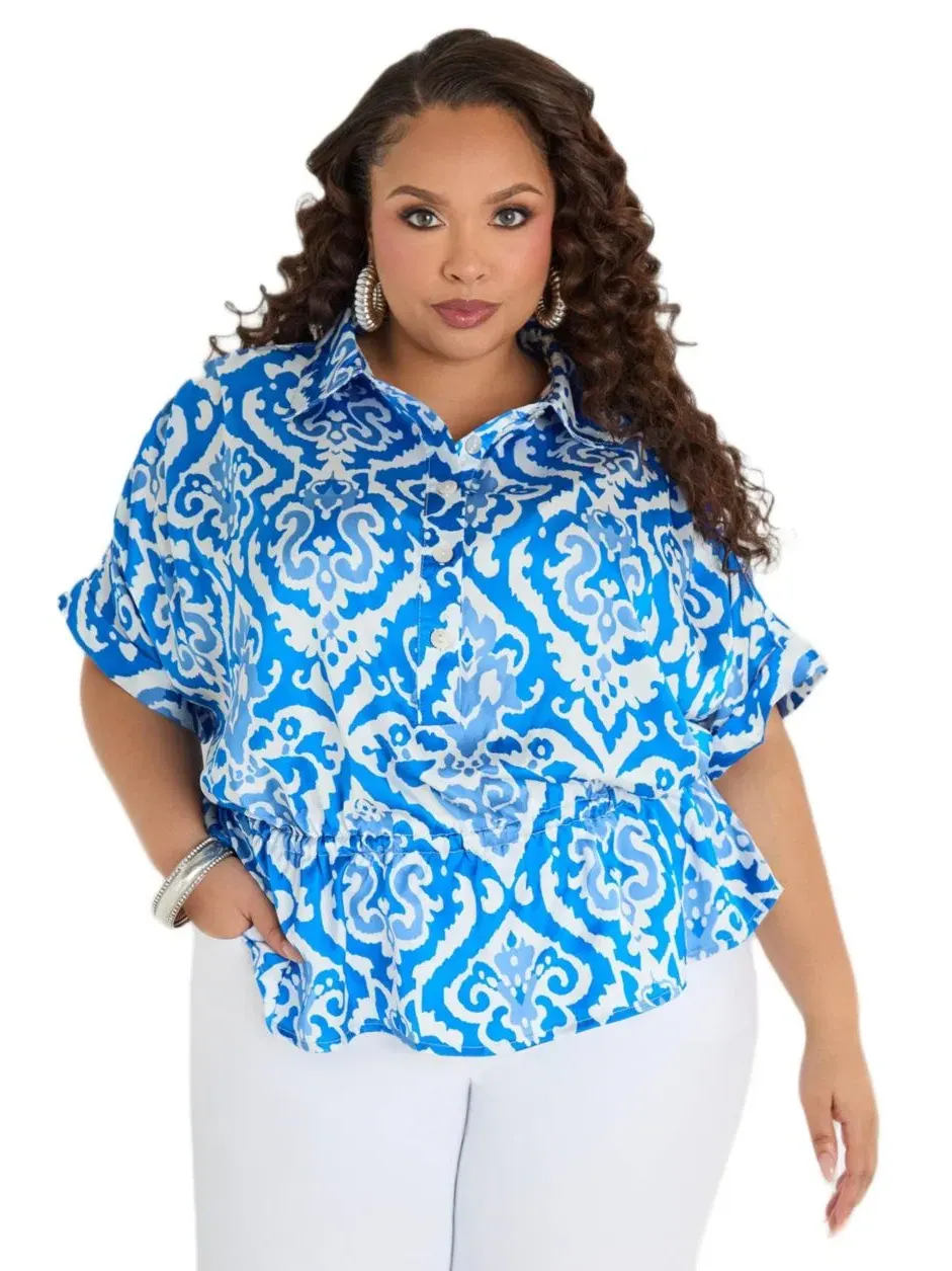 Блуза из атласа с принтом Ashley Stewart — мульти