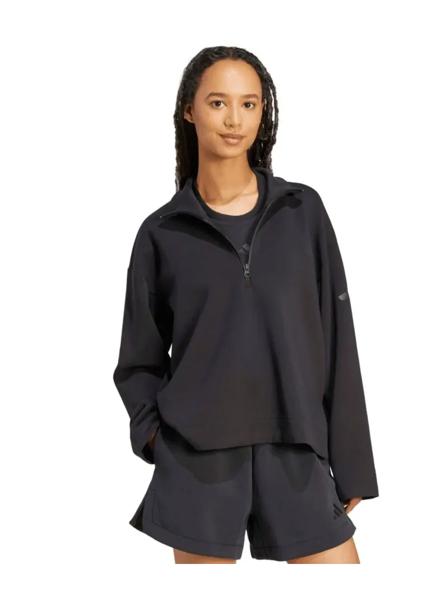 Женская толстовка All Szn Soft Lux с застежкой-молнией до четверти длины Adidas — изображение 2 из 5, черный
