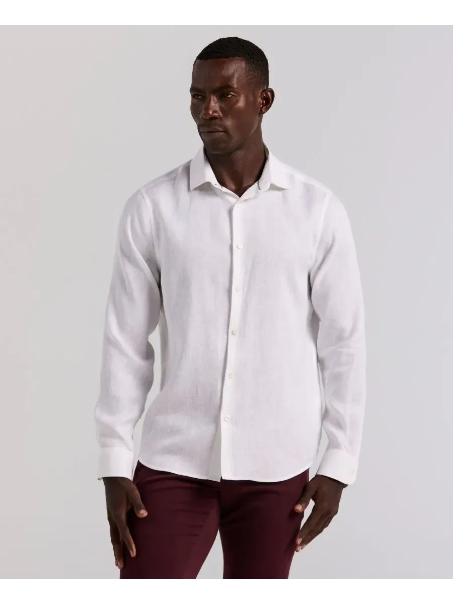 Мужская однотонная льняная рубашка Perry Ellis