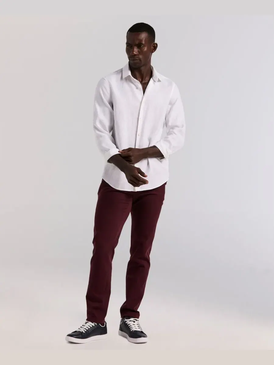 Мужская однотонная льняная рубашка Perry Ellis — изображение 3 из 5, яркий белый