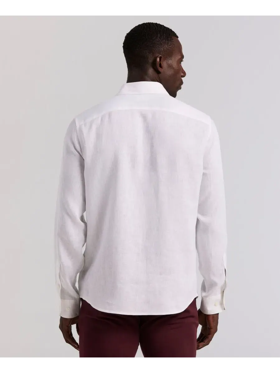 Мужская однотонная льняная рубашка Perry Ellis — изображение 5 из 5, яркий белый