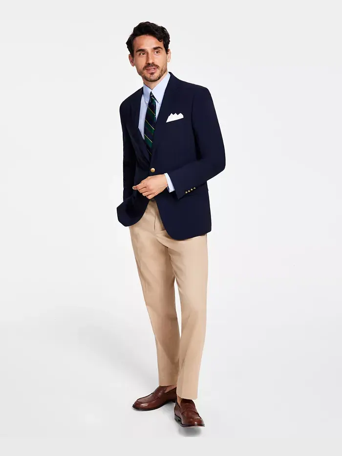 Мужской классический синий блейзер из стрейчевой шерстяной смеси Brooks Brothers