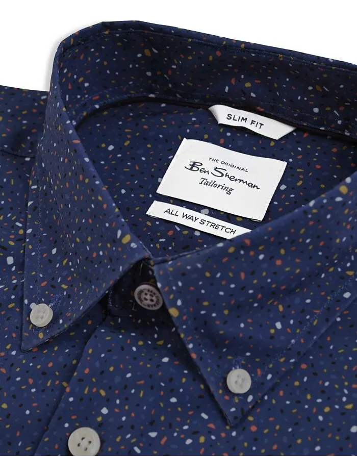 Мужская рубашка узкого кроя с фактурной текстурой Ben Sherman — изображение 2 из 3, темно-синий