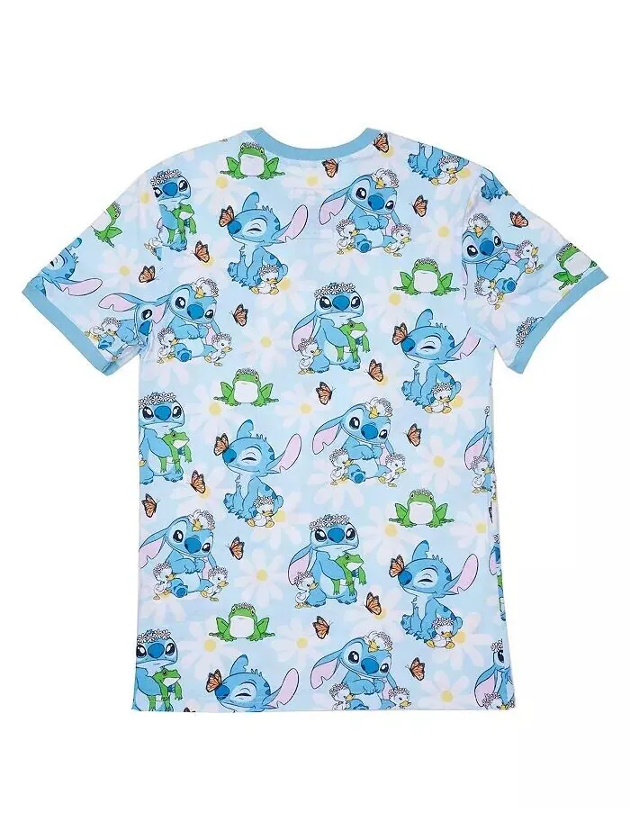 Легкая мужская и женская футболка с принтом Lilo and Stitch Springtime Daisy и сплошным принтом — изображение 3 из 3