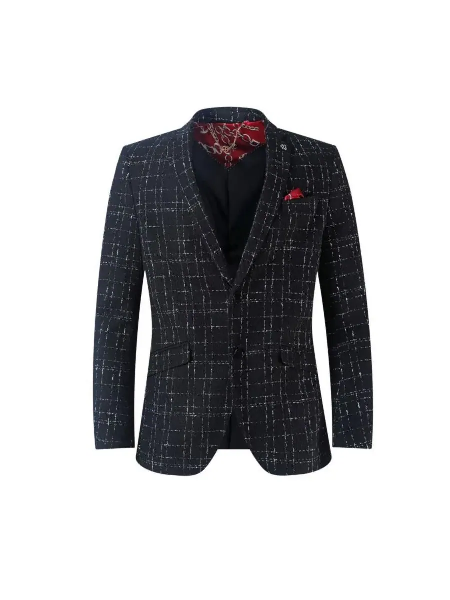 Мужской пиджак Slim Fit с узором плед Elie Balleh — изображение 2 из 5, черный