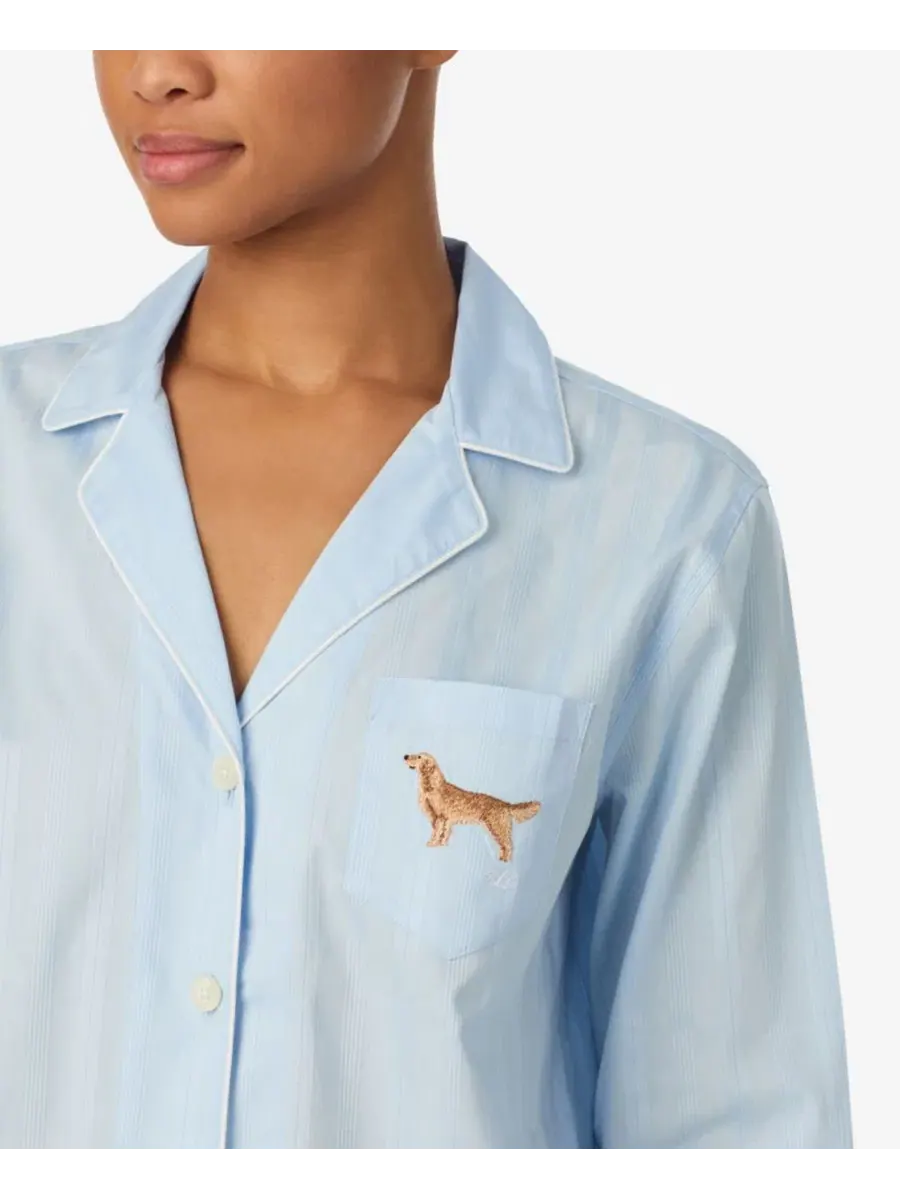 Комплект пижамы с топом и шортами, с вышивкой Lauren Ralph Lauren — изображение 2 из 3, светлый синий