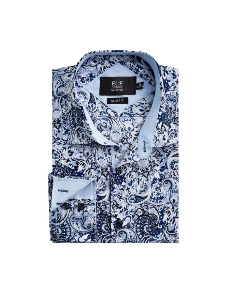 Мужская рубашка с принтом Paisley, Slim Fit Elie Balleh — изображение 3 из 4, синий