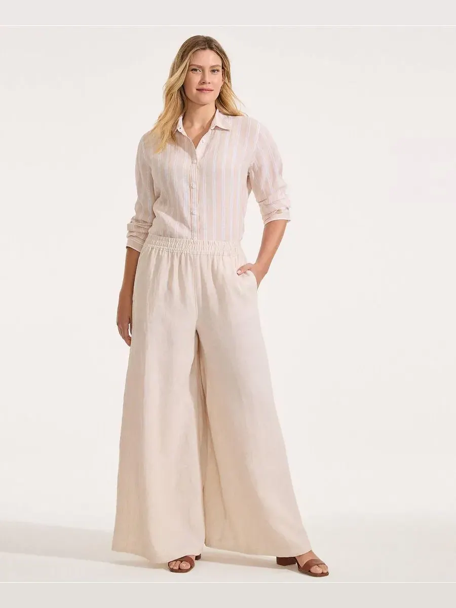 Штаны-палаццо из льна с высокой посадкой Lands' End, Champagne Linen — изображение 4 из 4