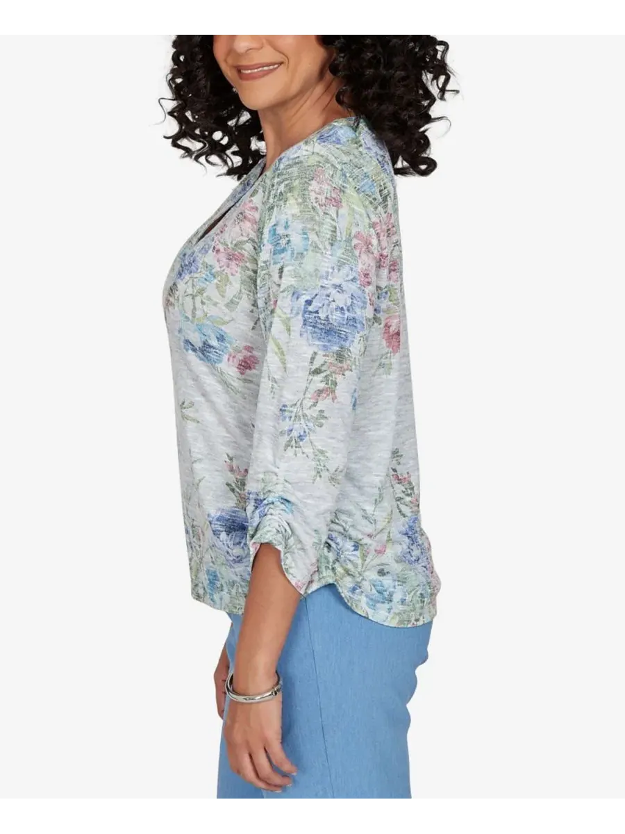 Блузка-поло с принтом, модель Petite Provence Alfred Dunner — изображение 3 из 6, синий мульти
