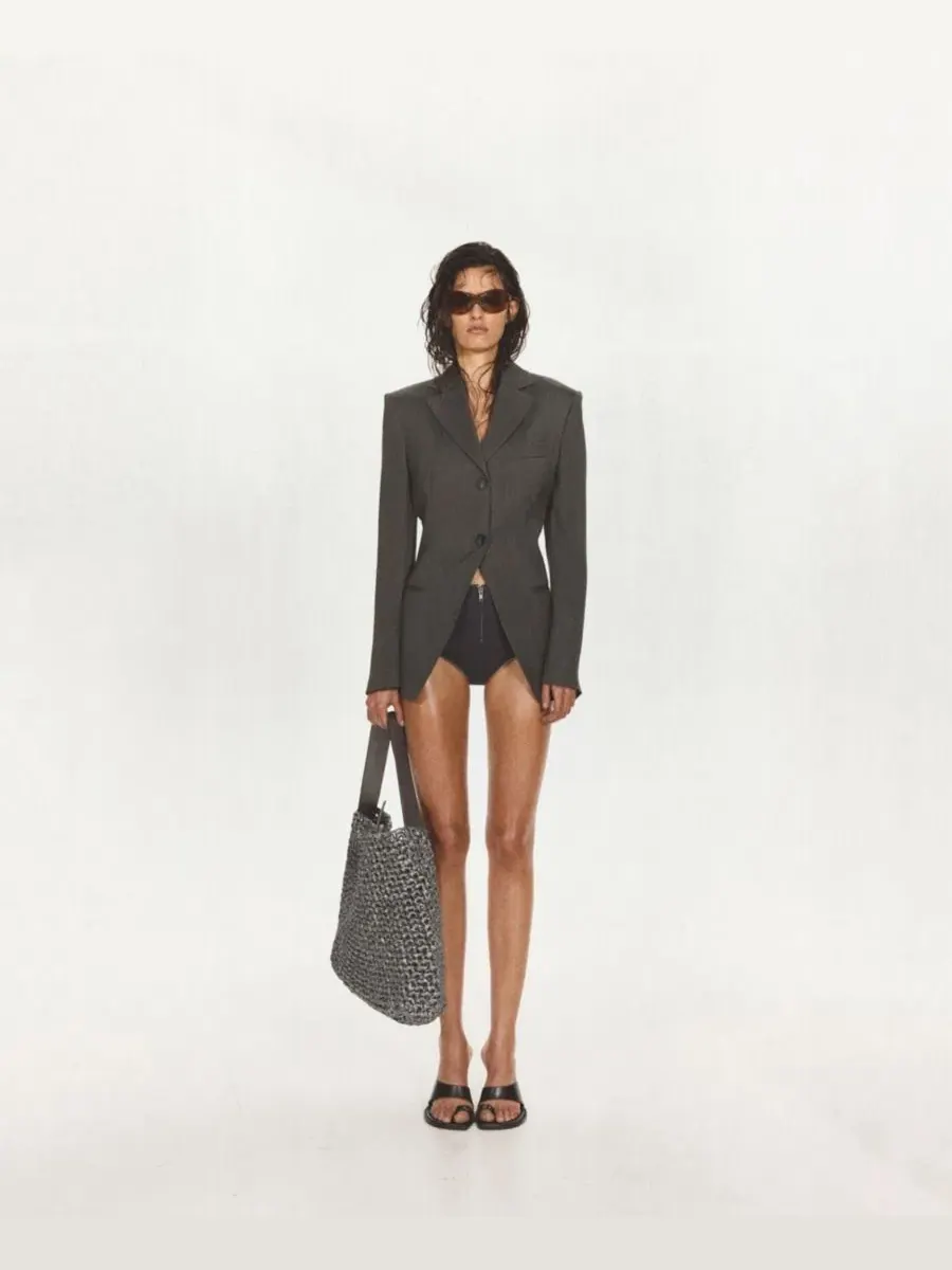 Женский приталенный жакет в елочку, модель Herringbone Fitted Blazer MANGO — изображение 2 из 9, черный