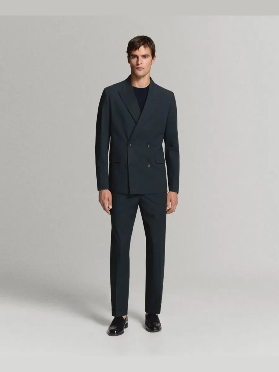 Брюки классические прямого кроя Boston Regular-Fit MANGO — изображение 6 из 6, темно-синий