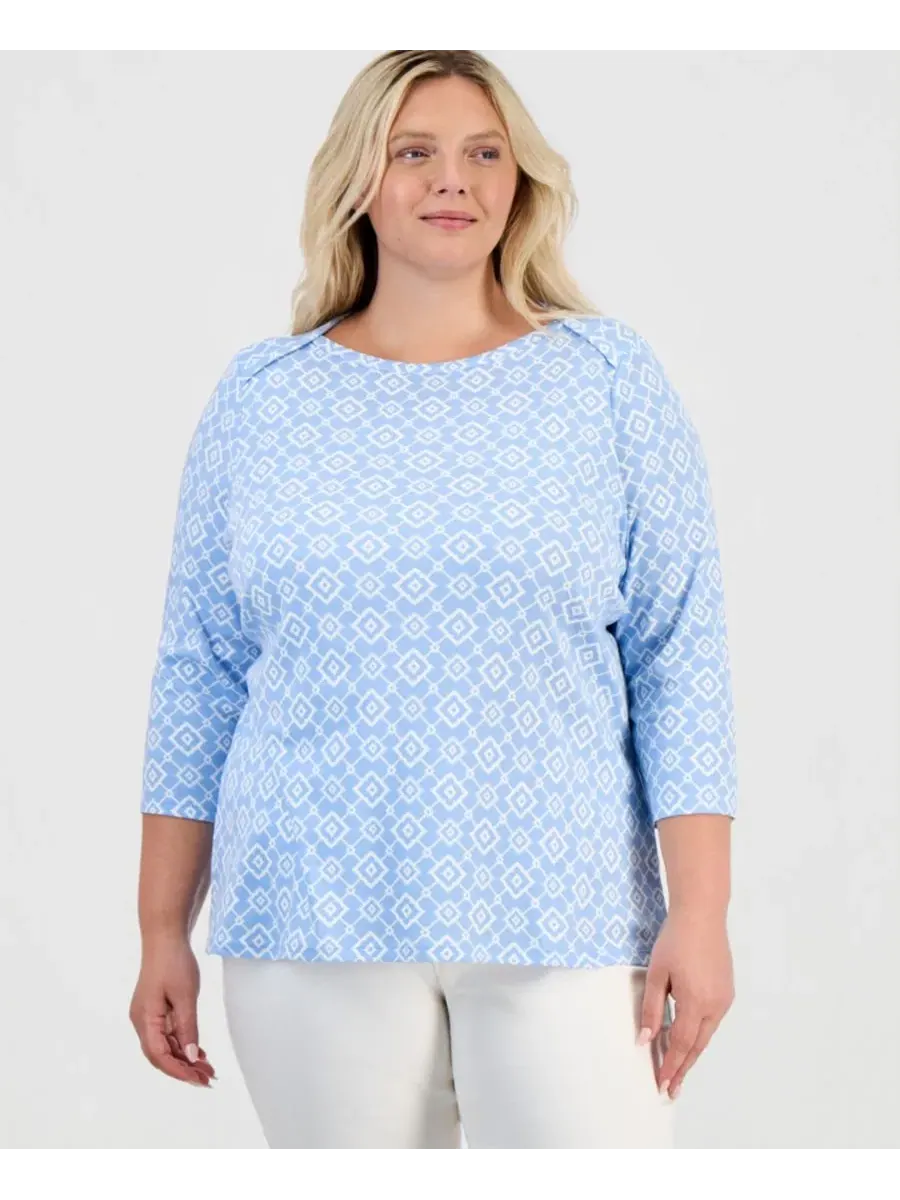 Футболка с принтом, с рукавом 3/4 и лодочкой Style & Co, Pretty Periwinkle — изображение 1 из 3