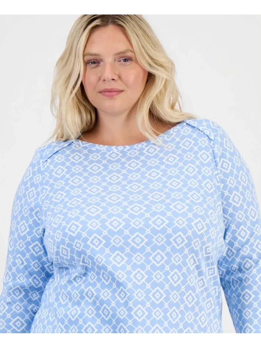 Футболка с принтом, с рукавом 3/4 и лодочкой Style & Co, Pretty Periwinkle — изображение 2 из 3