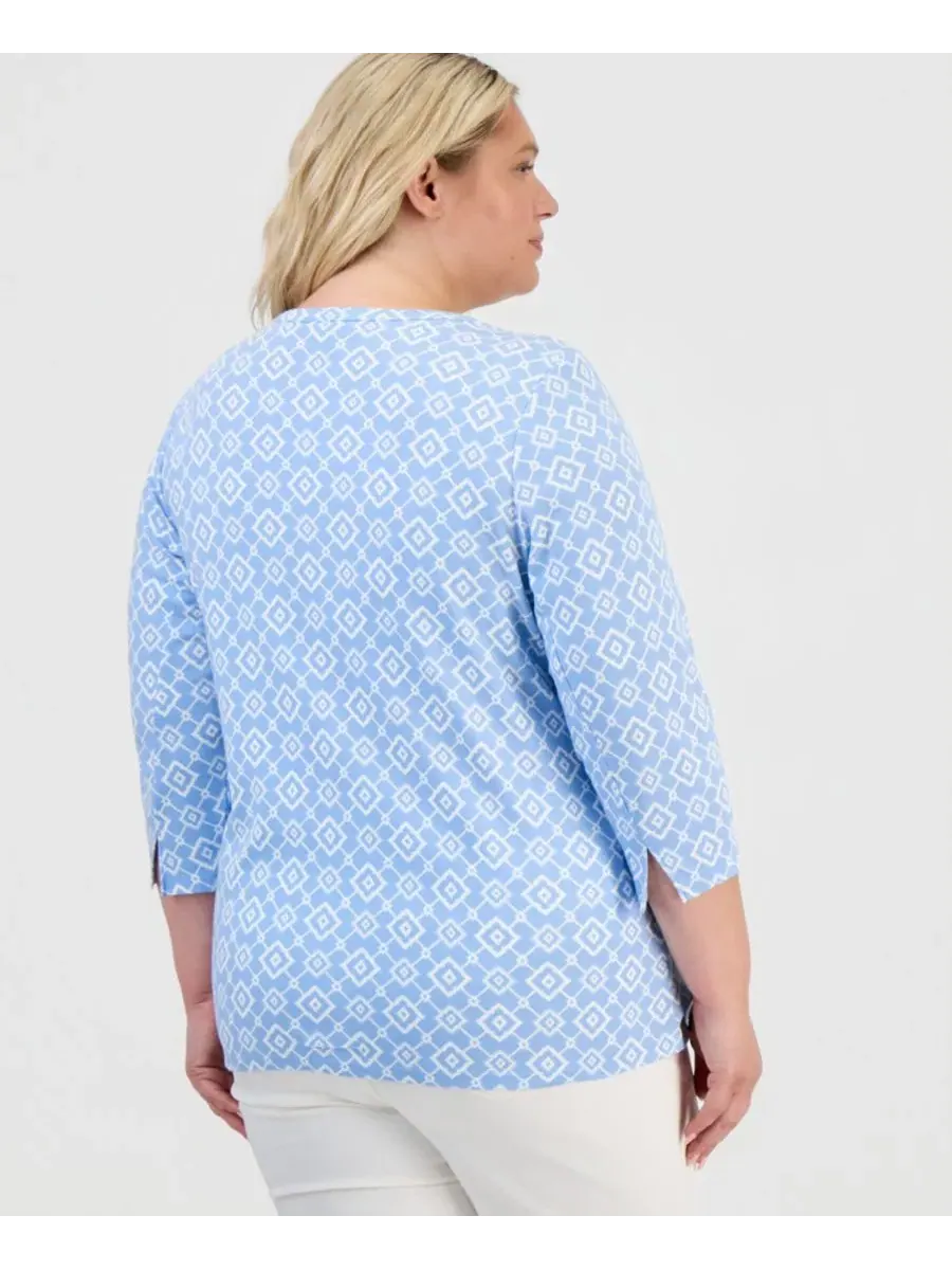 Футболка с принтом, с рукавом 3/4 и лодочкой Style & Co, Pretty Periwinkle — изображение 3 из 3