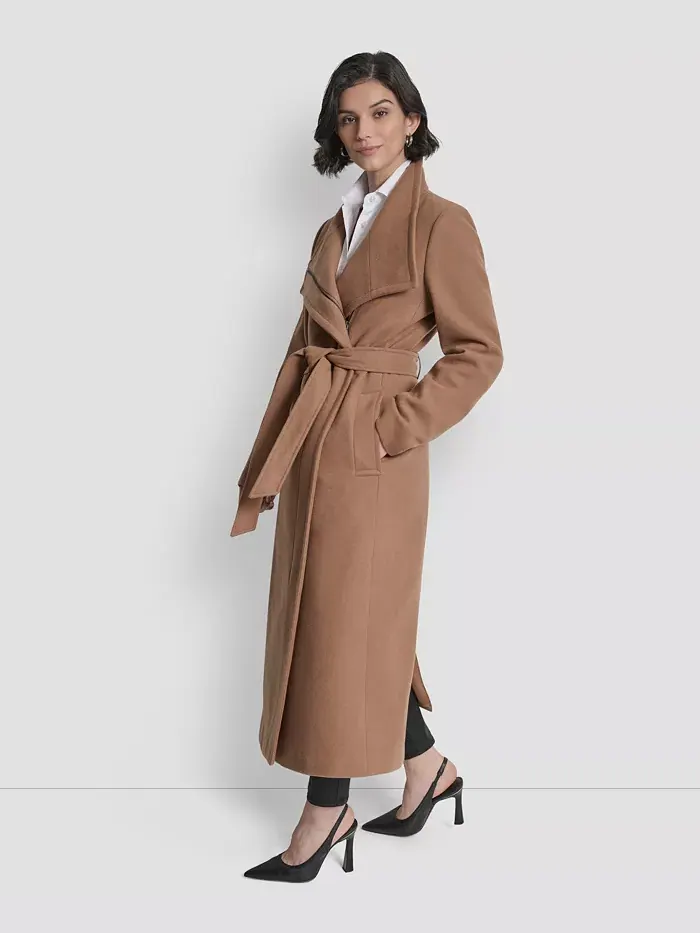 Женское асимметричное пальто-кокон с отложным воротником Dkny — изображение 2 из 8, коричневый