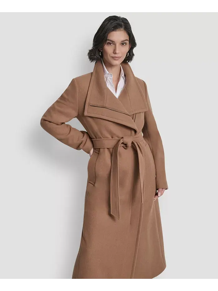 Женское асимметричное пальто-кокон с отложным воротником Dkny — изображение 3 из 8, коричневый