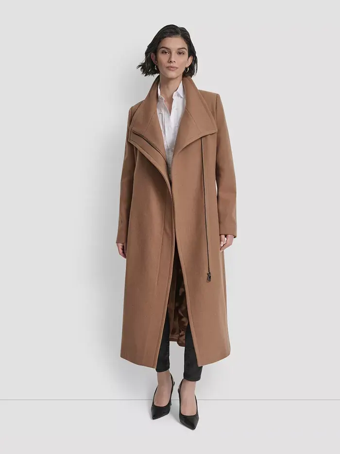 Женское асимметричное пальто-кокон с отложным воротником Dkny — изображение 4 из 8, коричневый