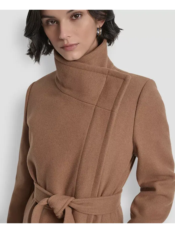 Женское асимметричное пальто-кокон с отложным воротником Dkny — изображение 5 из 8, коричневый