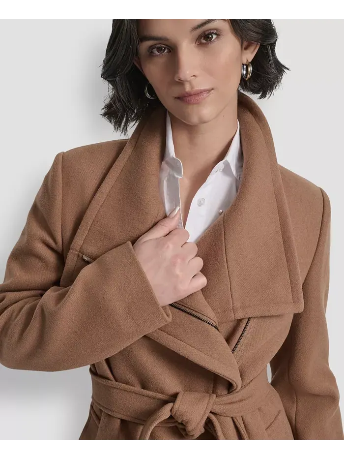 Женское асимметричное пальто-кокон с отложным воротником Dkny — изображение 6 из 8, коричневый