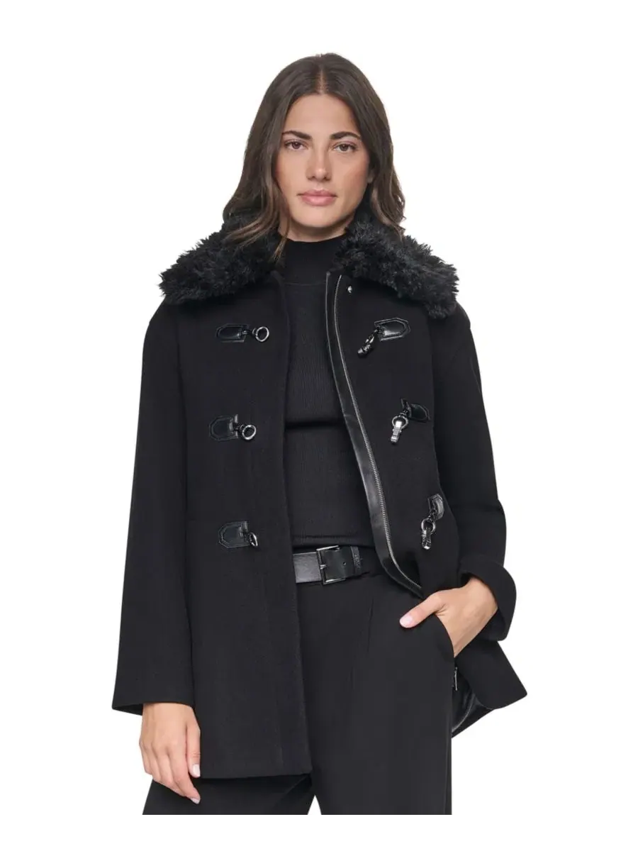 Пальто миди из шерстяной смеси с искусственным мехом DKNY