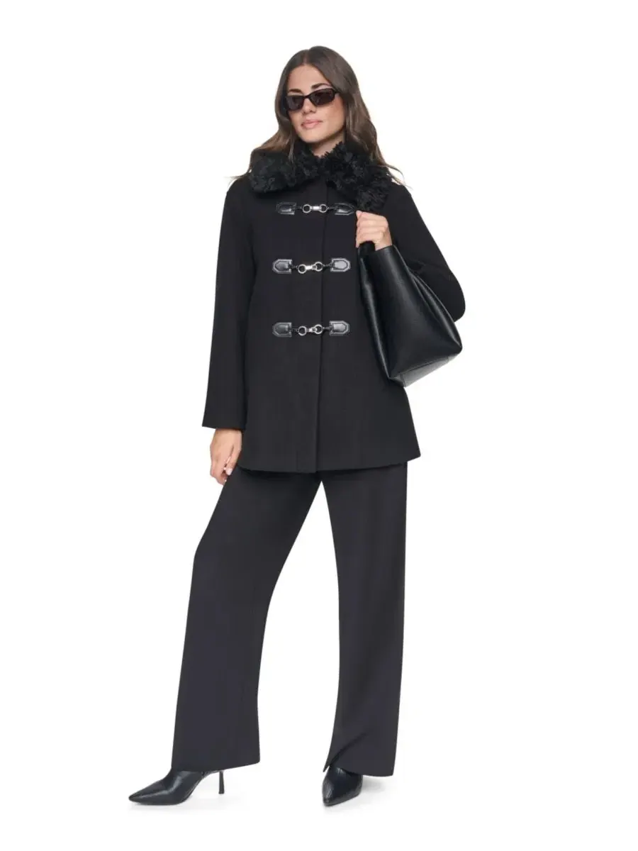 Пальто миди из шерстяной смеси с искусственным мехом DKNY — изображение 2 из 7, черный