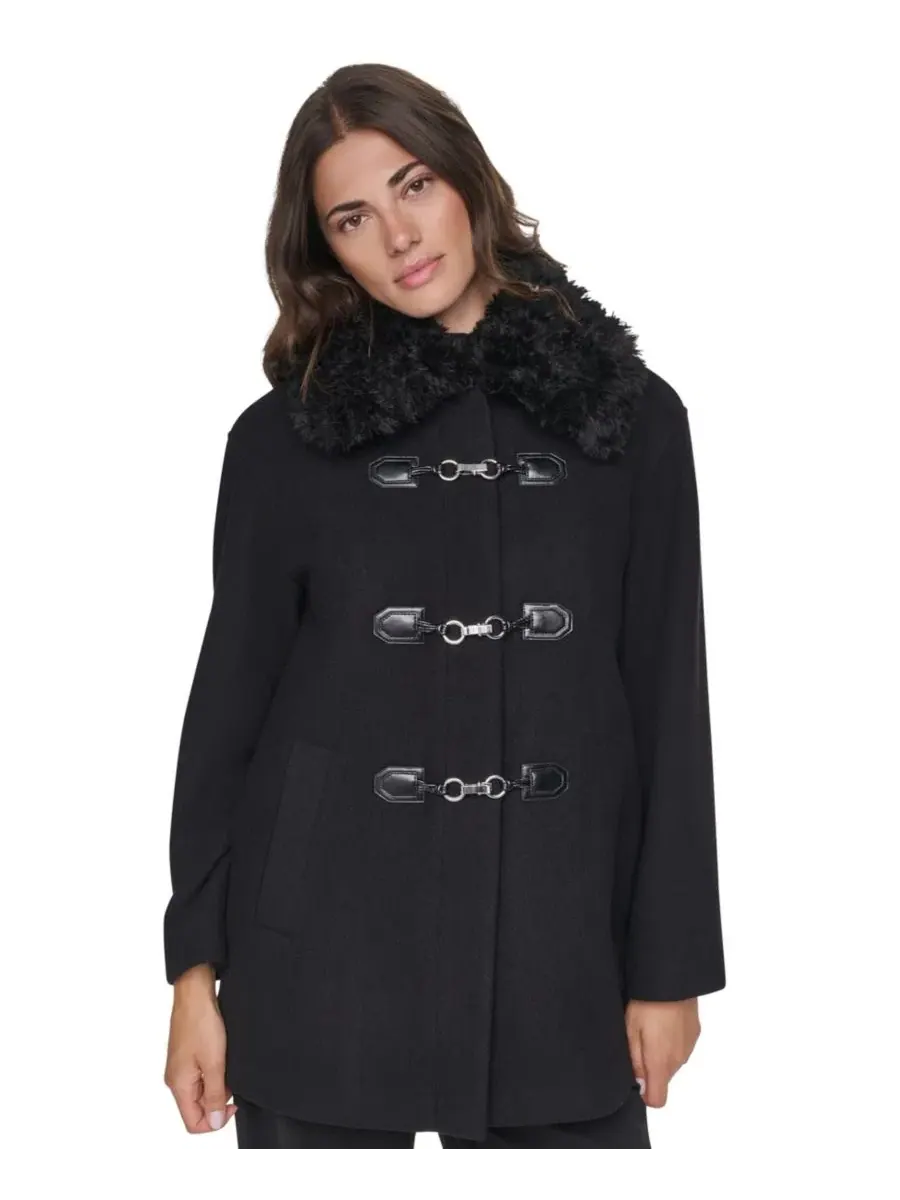 Пальто миди из шерстяной смеси с искусственным мехом DKNY — изображение 4 из 7, черный