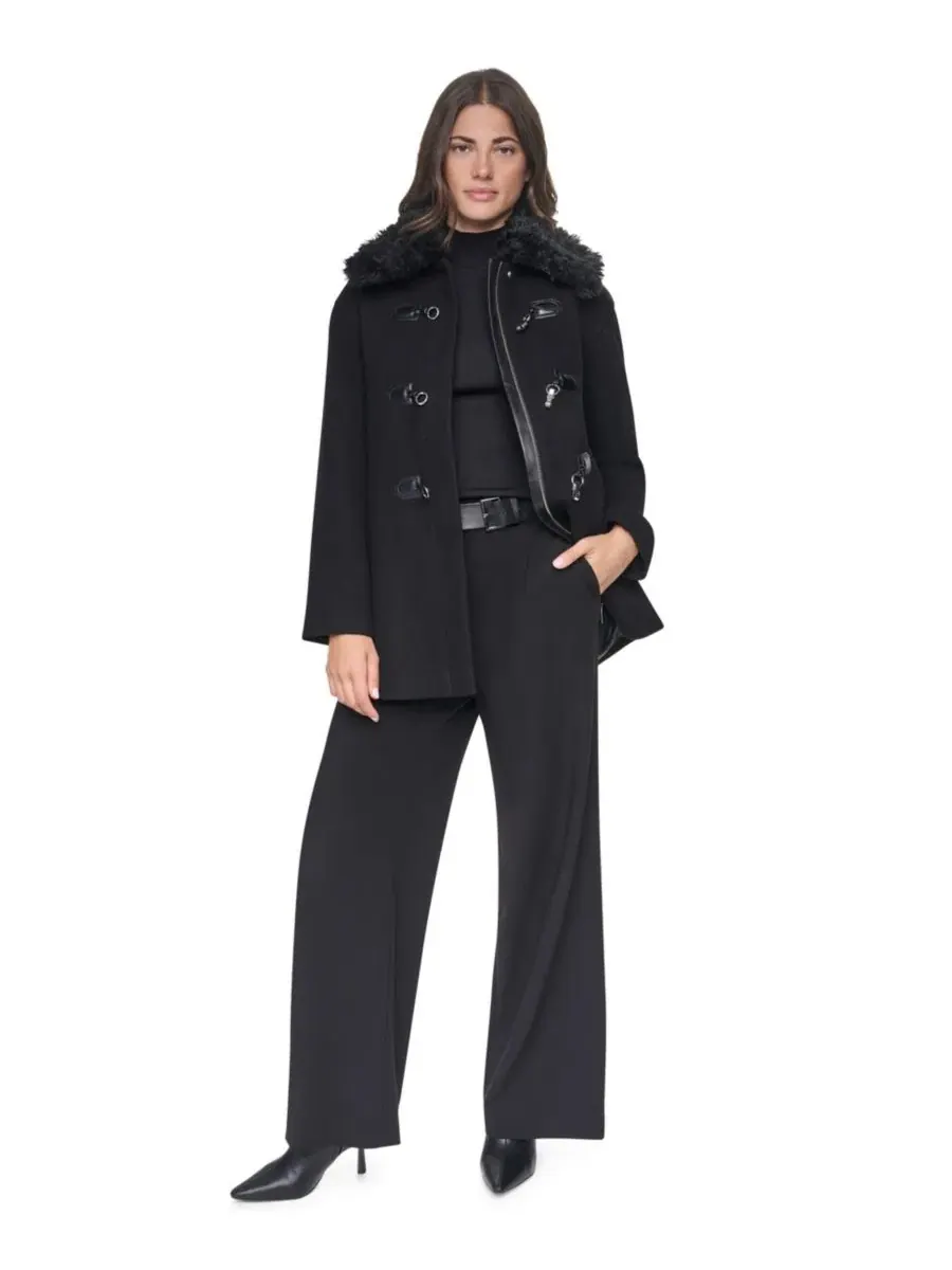 Пальто миди из шерстяной смеси с искусственным мехом DKNY — изображение 6 из 7, черный