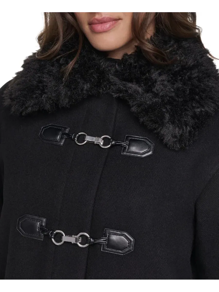 Пальто миди из шерстяной смеси с искусственным мехом DKNY — изображение 7 из 7, черный