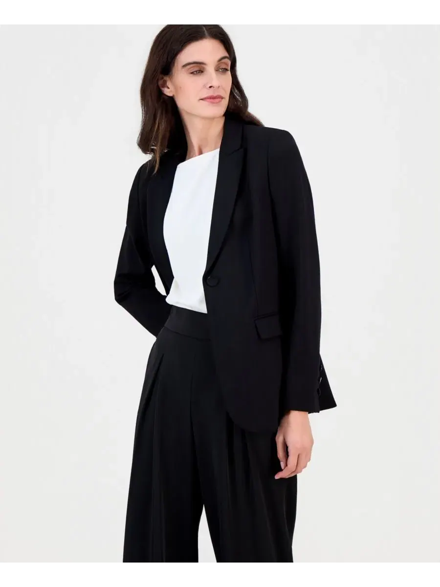 Пиджак однобортный с тремя карманами Anne Klein — изображение 2 из 4, черный мульти
