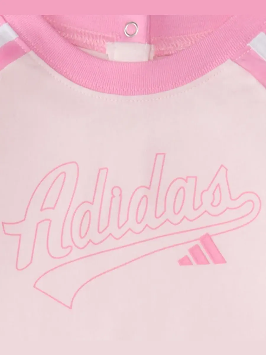 Детский комбинезон с длинным рукавом, с полосками adidas — изображение 3 из 3, светлый розовый