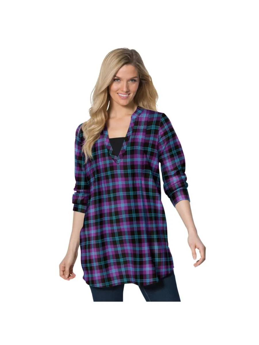 Фланелевая туника больших размеров с многослойным дизайном Woman Within, Midnight plum plaid