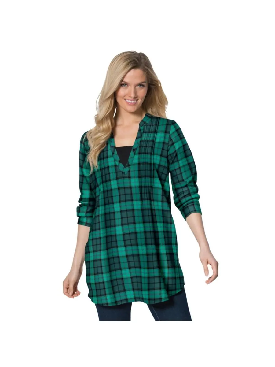 Фланелевая туника больших размеров с многослойным дизайном Woman Within, Rich jade plaid